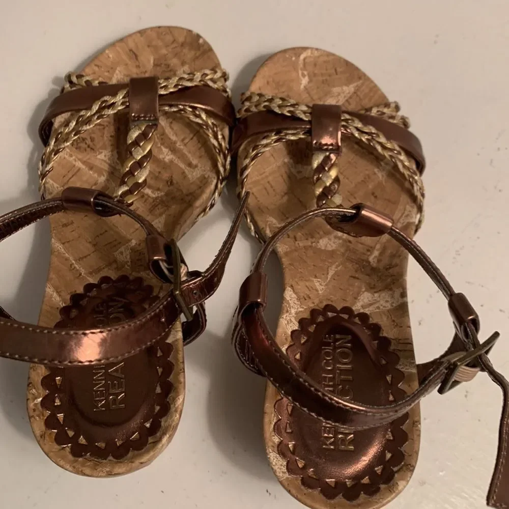 Kenneth Cole Reaction | Girls My Swirl Bronze Braided Strappy Cork Wedge Sandals